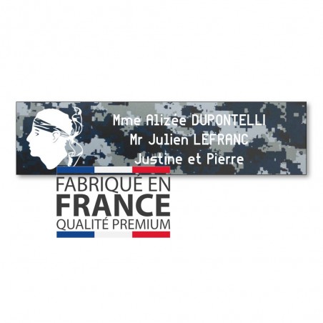 Plaque boite aux lettres format Decayeux CORSE (100x25mm) Camo Bleu lettres blanches - 3 lignes
