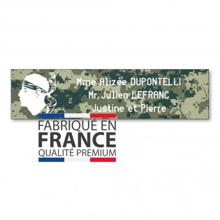 Plaque boite aux lettres format Decayeux CORSE (100x25mm) Camo Vert lettres blanches - 3 lignes