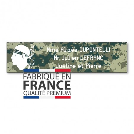 Plaque boite aux lettres format Decayeux CORSE (100x25mm) Camo Vert lettres blanches - 3 lignes