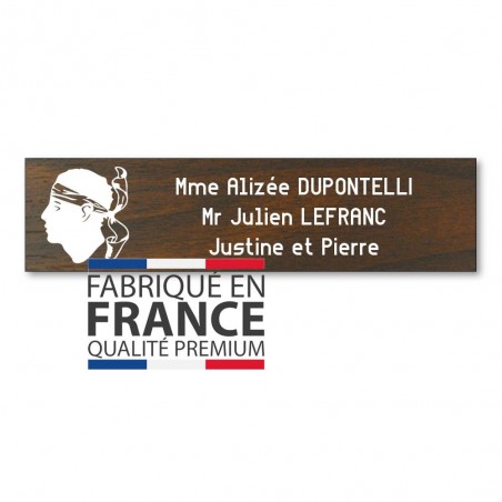Plaque boite aux lettres format Decayeux CORSE (100x25mm) effet bois foncé lettres blanches - 3 lignes