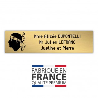 Plaque boite aux lettres format Decayeux CORSE (100x25mm) or brossé lettres noires - 3 lignes
