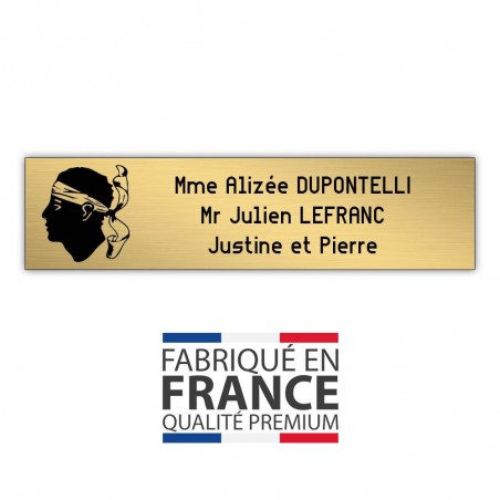Plaque boite aux lettres format Decayeux CORSE (100x25mm) or brossé lettres noires - 3 lignes