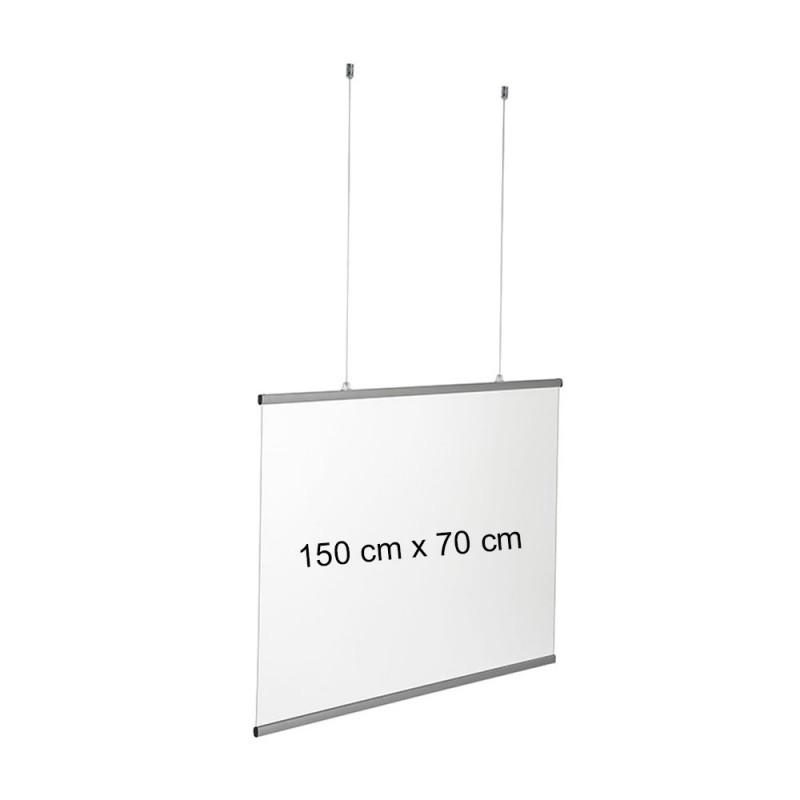Vitre de protection suspendue en PET - Hygiaphone suspendu (lutte Covid19, coronavirus) Vitre de protection suspendue en PET - Hygiaphone suspendu (lutte Covid19, coronavirus)