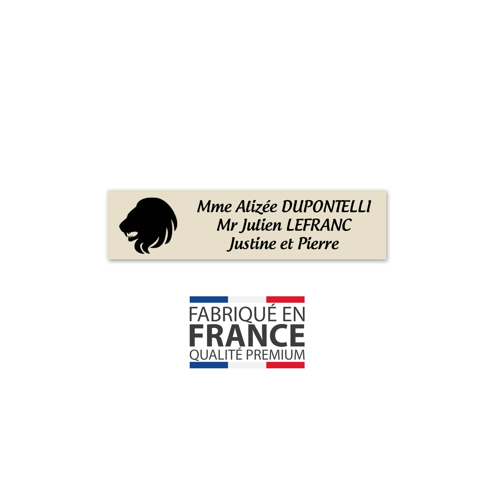 Plaque personnalisée 3 lignes avec nom + signe astrologique LION pour boite aux lettres type Decayeux (100x25mm)