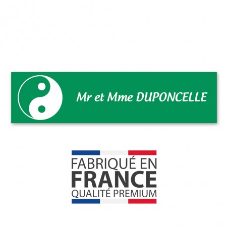 Plaque nom 1 ligne et symbole YIN YANG pour boite aux lettres type Decayeux (100x25mm) couleur vert clair