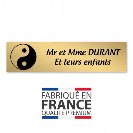 Plaque nom 2 lignes et symbole YIN YANG pour boite aux lettres type Decayeux (100x25mm) couleur or brossé