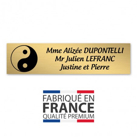 Plaque nom 3 lignes et symbole YIN YANG pour boite aux lettres type Decayeux (100x25mm) couleur or brossé