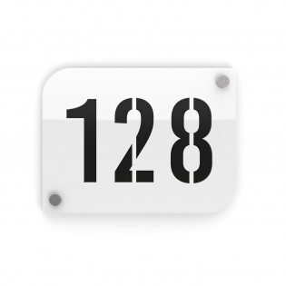 Plaque numéro de rue / maison blanc design avec fond personnalisable - Modèle URBAN
