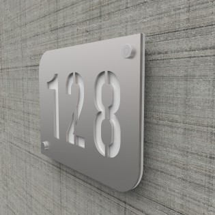 Plaque numéro de rue / maison argent brillant design avec fond personnalisable - Modèle URBAN