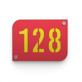 Plaque numéro de rue / maison rouge design avec fond personnalisable - Modèle URBAN