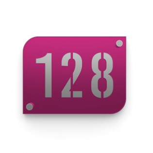 Plaque numéro de rue / maison violet design avec fond personnalisable - Modèle URBAN
