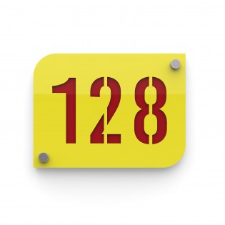 Designer yellow street/house number plate with customizable background - URBAN model