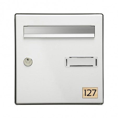 Numéro pour boite aux lettres personnalisable rectangle petit format (50x35mm) effet bois clair chiffres blancs