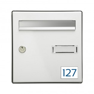 Numéro pour boite aux lettres personnalisable rectangle format médium (70x50mm) blanc chiffres bleus