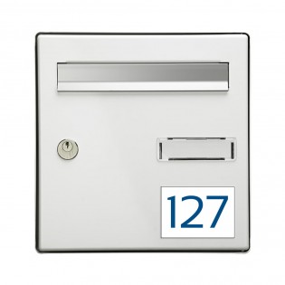 Numéro pour boite aux lettres personnalisable rectangle grand format (100x70mm) blanc chiffres bleus
