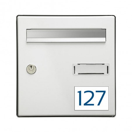 Numéro pour boite aux lettres personnalisable rectangle grand format (100x70mm) blanc chiffres bleus