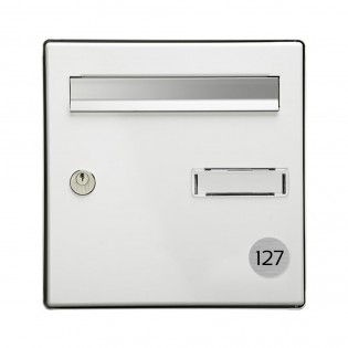 Numéro pour boite aux lettres personnalisable format rond diamètre 40 mm couleur gris argent chiffres noirs