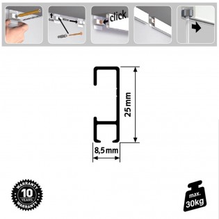 Pack Eco 1 mètre de cimaise Click Rail couleur Blanc (peut être peint) - Solution suspension cadres et tableaux