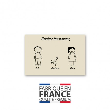 Plaque de maison Family personnalisée avec 3 membres pour boite aux lettres - Format 12x8 cm - Couleur beige