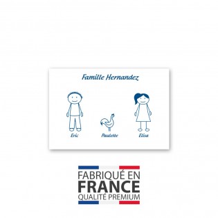 Plaque de maison Family personnalisée avec 3 membres pour boite aux lettres - Format 12x8 cm - Couleur blanche / bleue