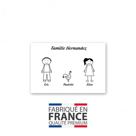 Plaque de maison Family personnalisée avec 3 membres pour boite aux lettres - Format 12x8 cm - Couleur blanche / noire