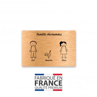 Plaque de maison Family personnalisée avec 3 membres pour boite aux lettres - Format 12x8 cm - Couleur cuivre