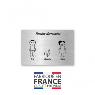 Plaque de maison Family personnalisée avec 3 membres pour boite aux lettres - Format 12x8 cm - Couleur argent