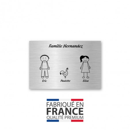 Plaque de maison Family personnalisée avec 3 membres pour boite aux lettres - Format 12x8 cm - Couleur argent