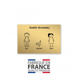 Plaque de maison Family personnalisée avec 3 membres pour boite aux lettres - Format 12x8 cm - Couleur or