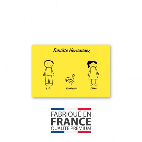 Plaque de maison Family personnalisée avec 3 membres pour boite aux lettres - Format 12x8 cm - Couleur jaune / noire