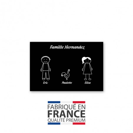 Plaque de maison Family personnalisée avec 3 membres pour boite aux lettres - Format 12x8 cm - Couleur noire