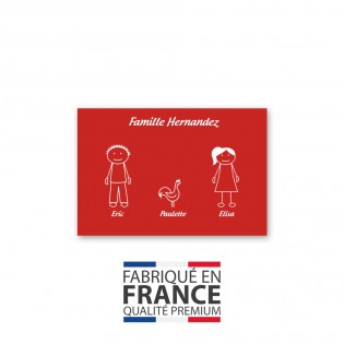Plaque de maison Family personnalisée avec 3 membres pour boite aux lettres - Format 12x8 cm - Couleur rouge / blanc
