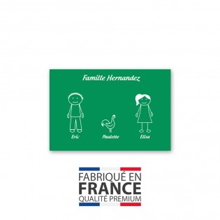 Plaque de maison Family personnalisée avec 3 membres pour boite aux lettres - Format 12x8 cm - Couleur vert clair