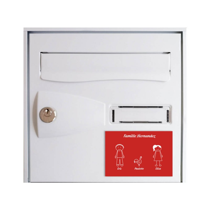 Plaque de maison Family personnalisée avec 3 membres pour boite aux lettres - Format 12x8 cm - Couleur rouge / blanc Plaque de maison Family personnalisée avec 3 membres pour boite aux lettres - Format 12x8 cm - Couleur rouge / blanc