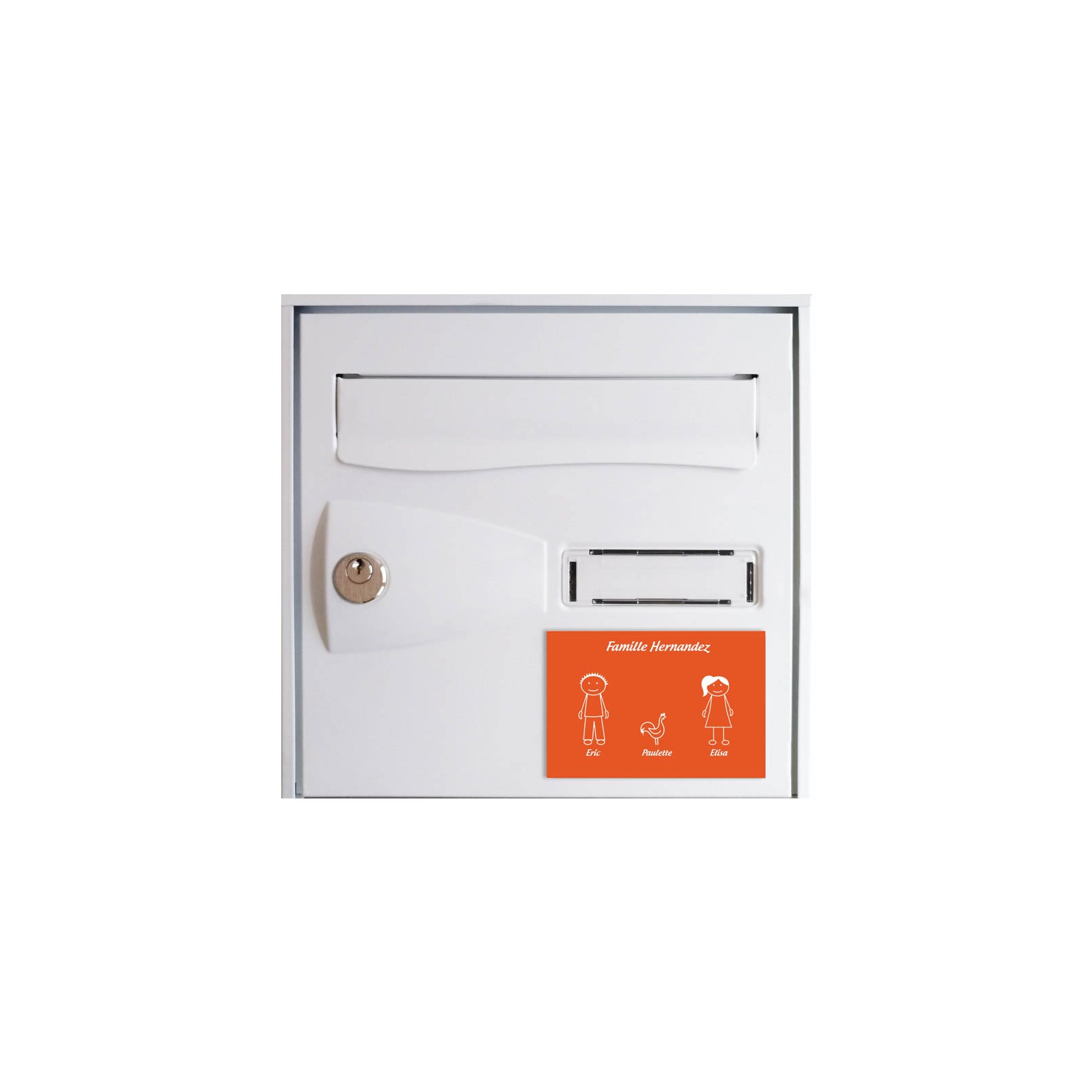 Plaque de maison Family personnalisée avec 3 membres pour boite aux lettres - Format 12x8 cm - Couleur orange