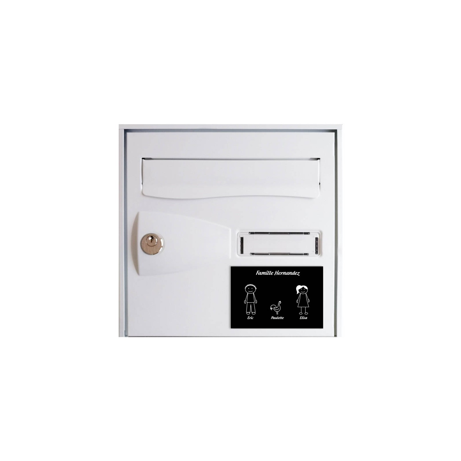 Plaque de maison Family personnalisée avec 3 membres pour boite aux lettres - Format 12x8 cm - Couleur noire