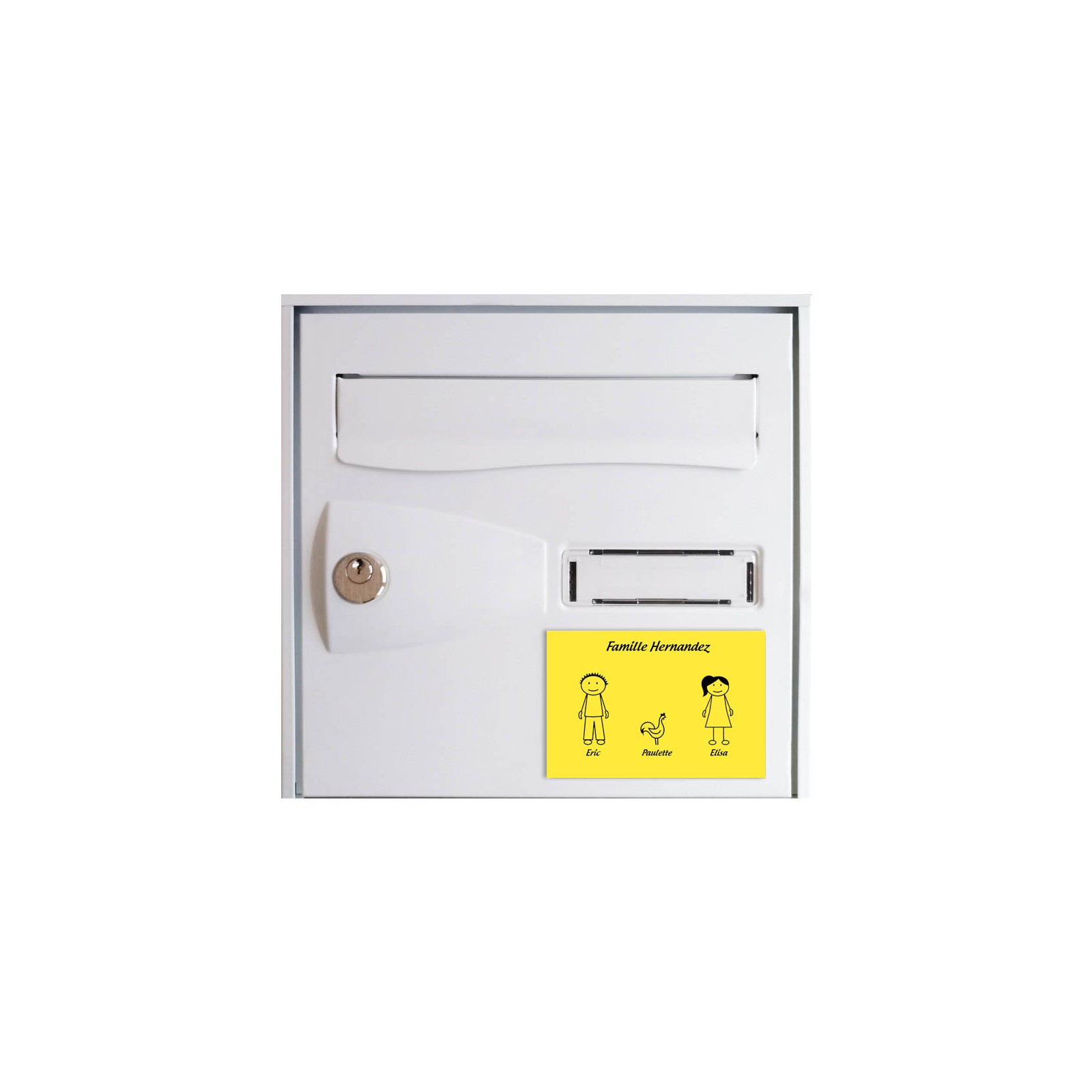 Plaque de maison Family personnalisée avec 3 membres pour boite aux lettres - Format 12x8 cm - Couleur jaune / noire