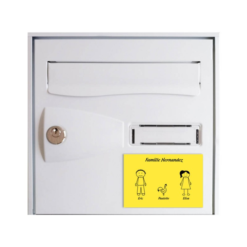 Plaque de maison Family personnalisée avec 3 membres pour boite aux lettres - Format 12x8 cm - Couleur jaune / noire Plaque de maison Family personnalisée avec 3 membres pour boite aux lettres - Format 12x8 cm - Couleur jaune / noire