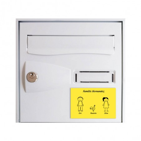Plaque de maison Family personnalisée avec 3 membres pour boite aux lettres - Format 12x8 cm - Couleur jaune / noire
