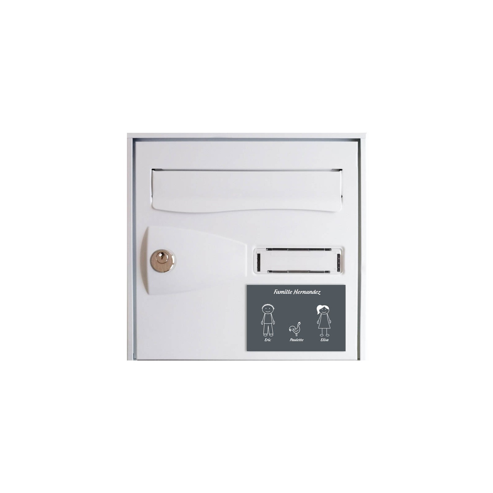 Plaque de maison Family personnalisée avec 3 membres pour boite aux lettres - Format 12x8 cm - Couleur grise