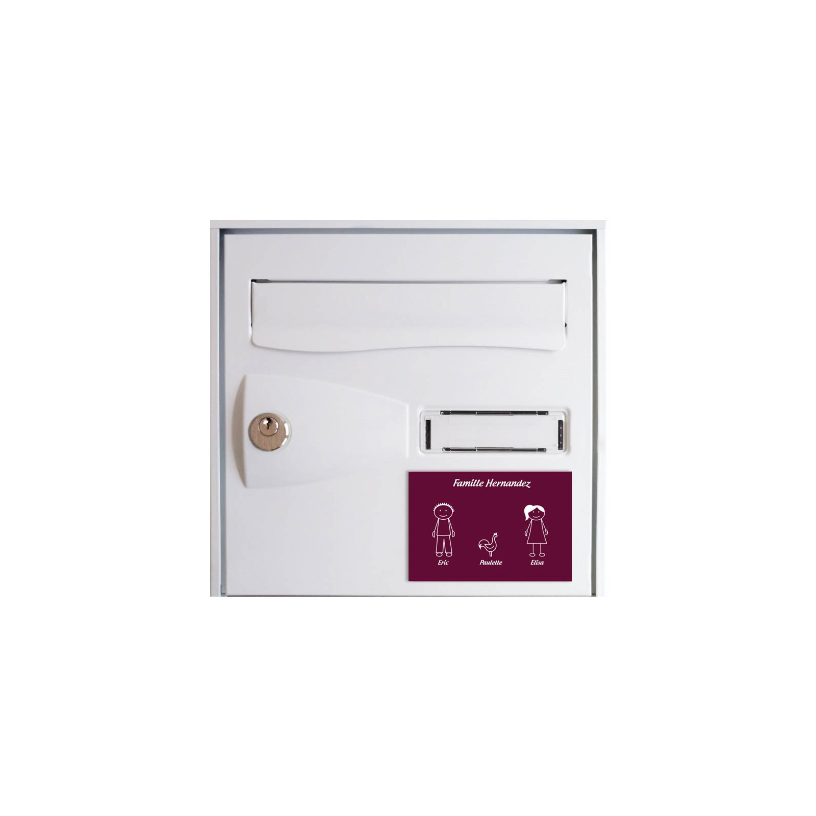 Plaque de maison Family personnalisée avec 3 membres pour boite aux lettres - Format 12x8 cm - Couleur bordeaux