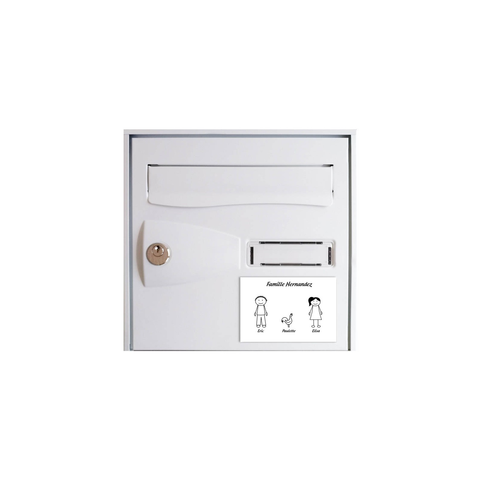Plaque de maison Family personnalisée avec 3 membres pour boite aux lettres - Format 12x8 cm - Couleur blanche / noire