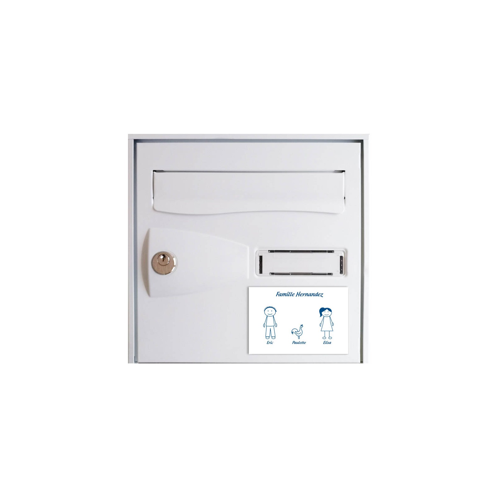 Plaque de maison Family personnalisée avec 3 membres pour boite aux lettres - Format 12x8 cm - Couleur blanche / bleue