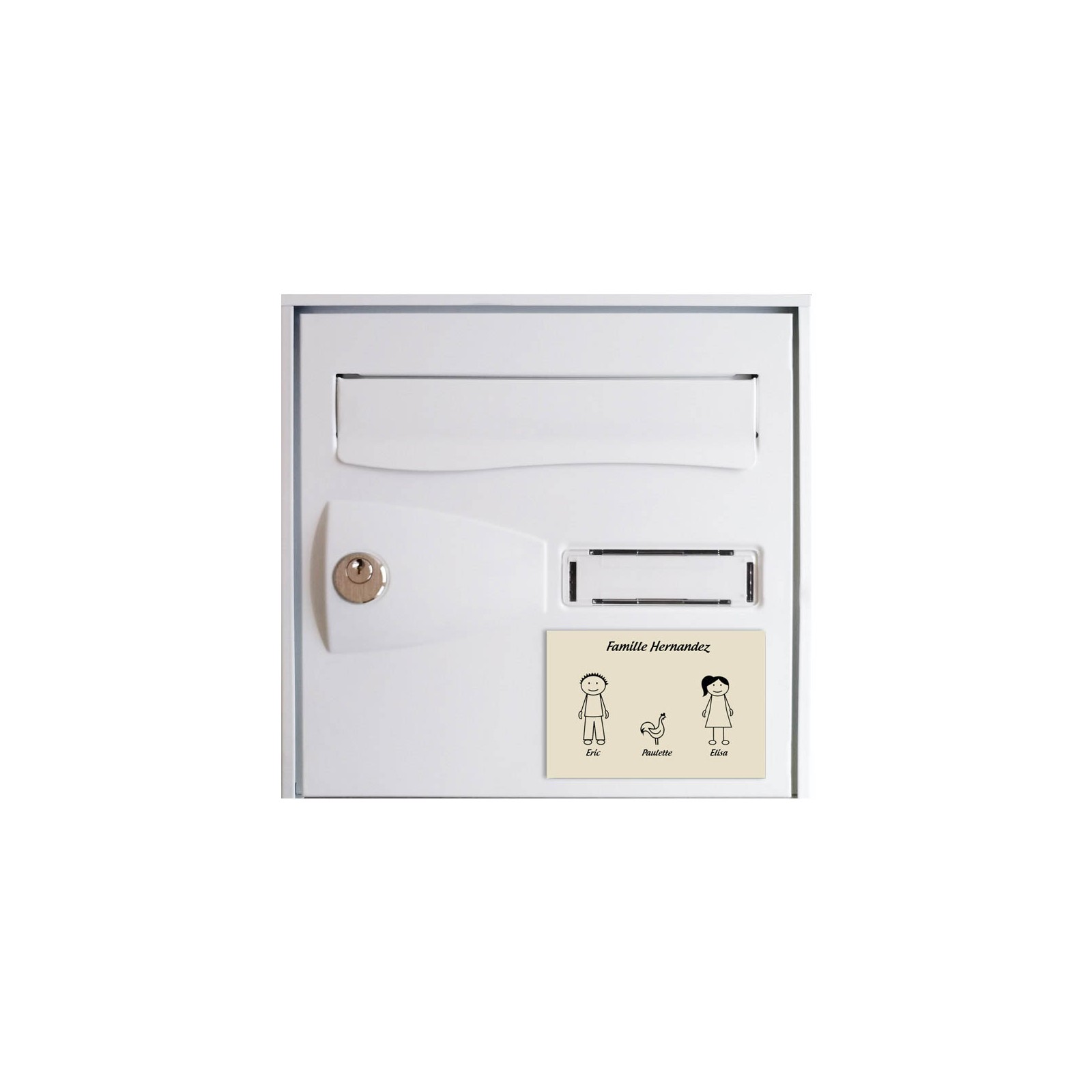 Plaque de maison Family personnalisée avec 3 membres pour boite aux lettres - Format 12x8 cm - Couleur beige