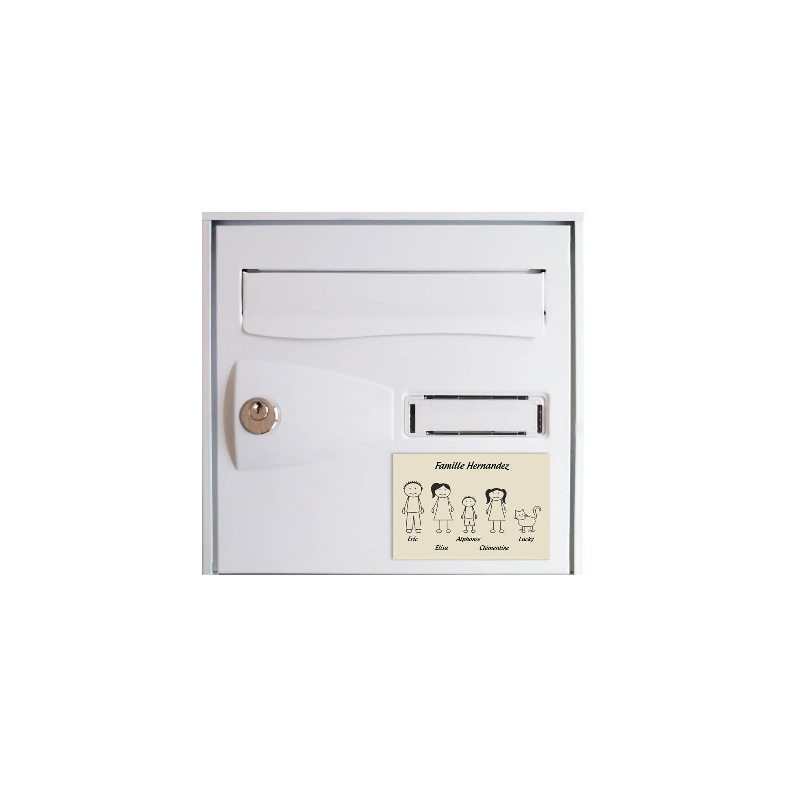 Plaque de maison Family personnalisée avec 4 membres pour boite aux lettres - Format 12x8 cm - Couleur beige