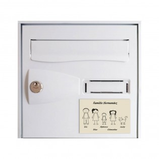 Plaque de maison Family personnalisée avec 4 membres pour boite aux lettres - Format 12x8 cm - Couleur beige