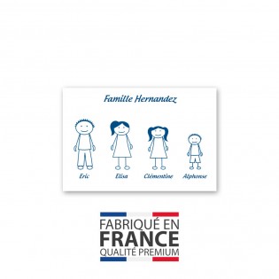 Plaque de maison Family personnalisée avec 4 membres pour boite aux lettres - Format 12x8 cm - Couleur blanche / bleue