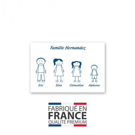 Plaque de maison Family personnalisée avec 4 membres pour boite aux lettres - Format 12x8 cm - Couleur blanche / bleue