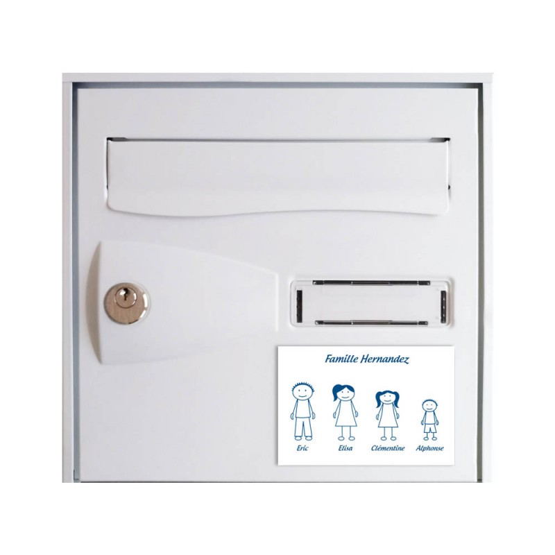 Plaque de maison Family personnalisée avec 4 membres pour boite aux lettres - Format 12x8 cm - Couleur blanche / bleue Plaque de maison Family personnalisée avec 4 membres pour boite aux lettres - Format 12x8 cm - Couleur blanche / bleue