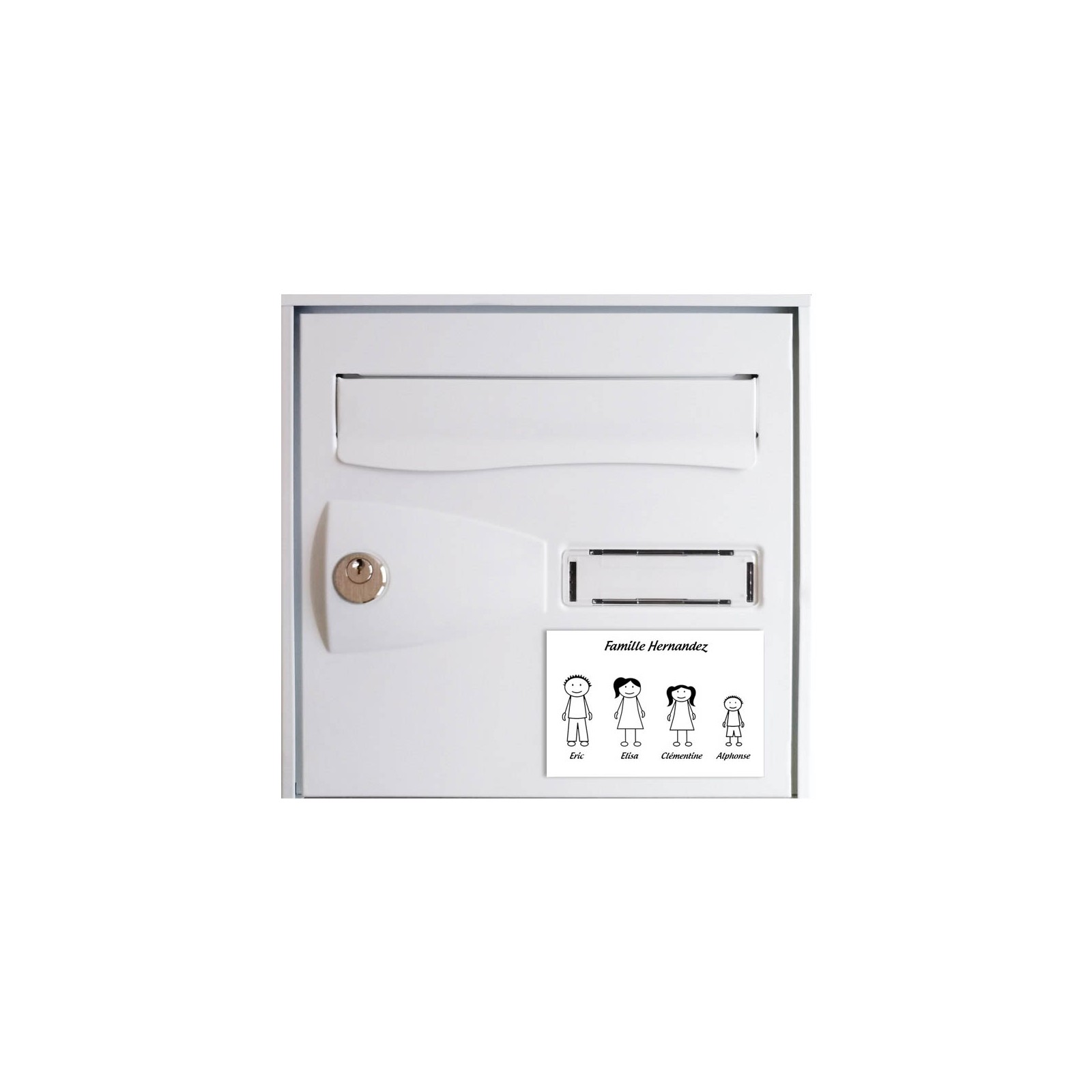 Plaque de maison Family personnalisée avec 4 membres pour boite aux lettres - Format 12x8 cm - Couleur blanche / noire